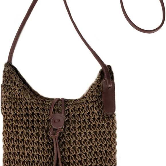 Womens Small Straw Crossbody Bag Handwoven Beach Shoulder Bag Handbag Purse with - Picture 1 of 6